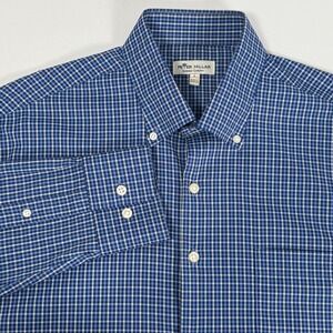 Peter Millar Summer Comfort Blue Check Long Sleeve Button Down Shirt Mens L
